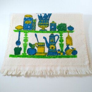 Vintage Hand Towel 1980's Off-white Blue Kitchen Home Accents Decor